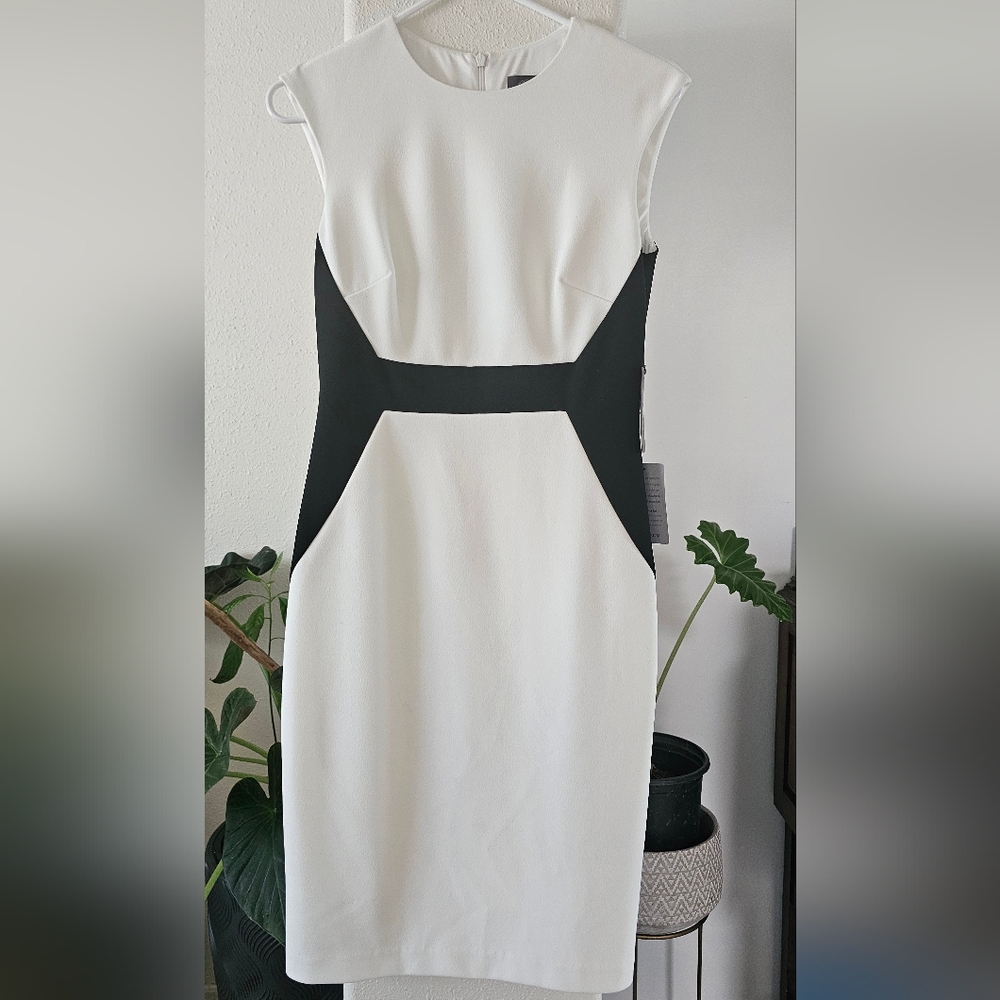 Vince Camuto Black and White Midi Dress Bin  #1